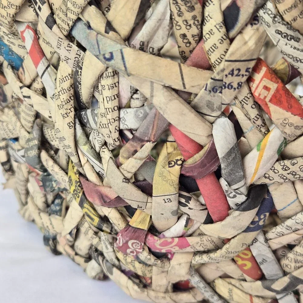 Handmade Double Handled Oval Shaped Basket Made From Newspapers